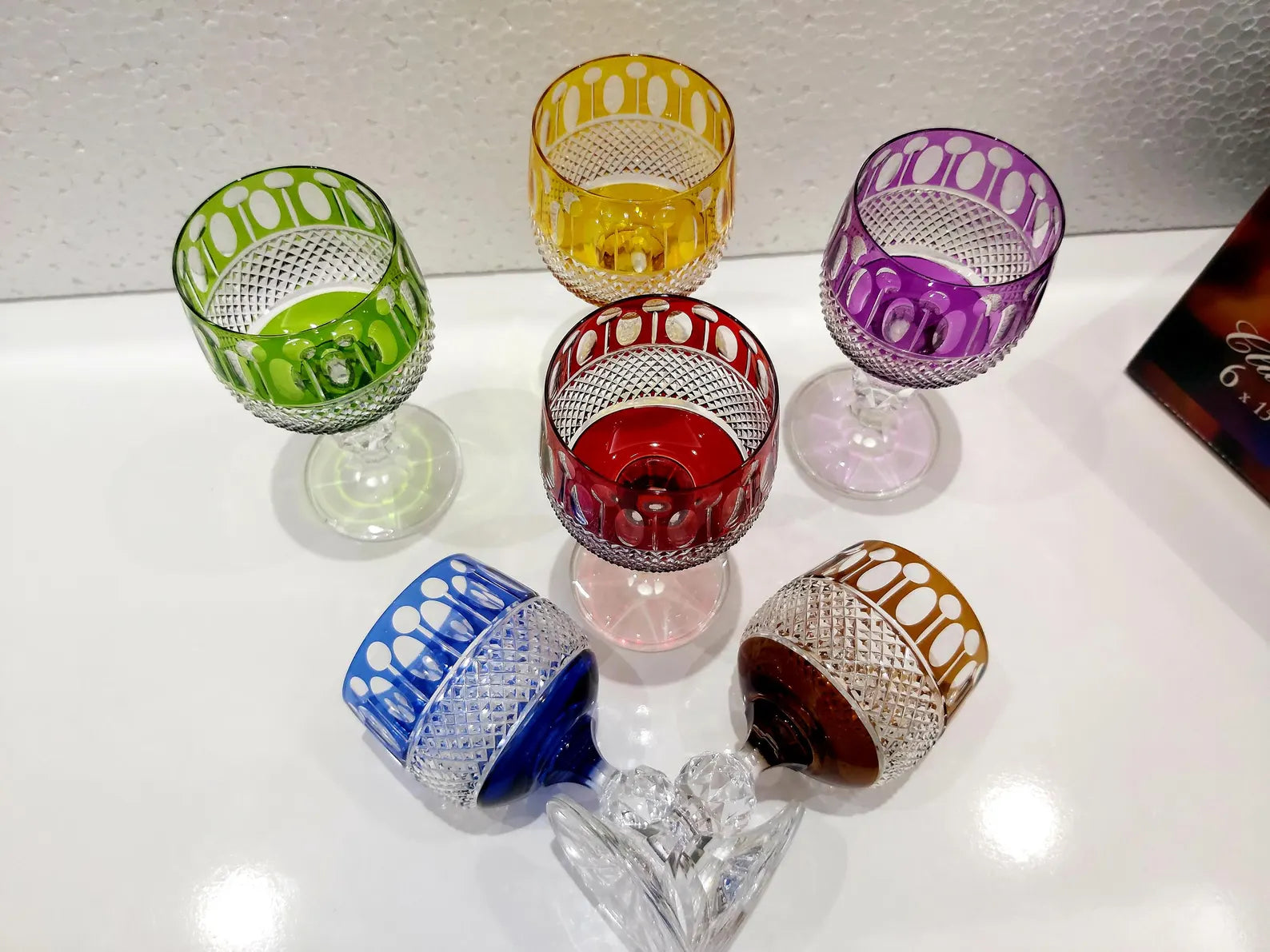 Veranixum Multicolor Bohemian Crystal Glass Set – 6 Sculpted Tumblers