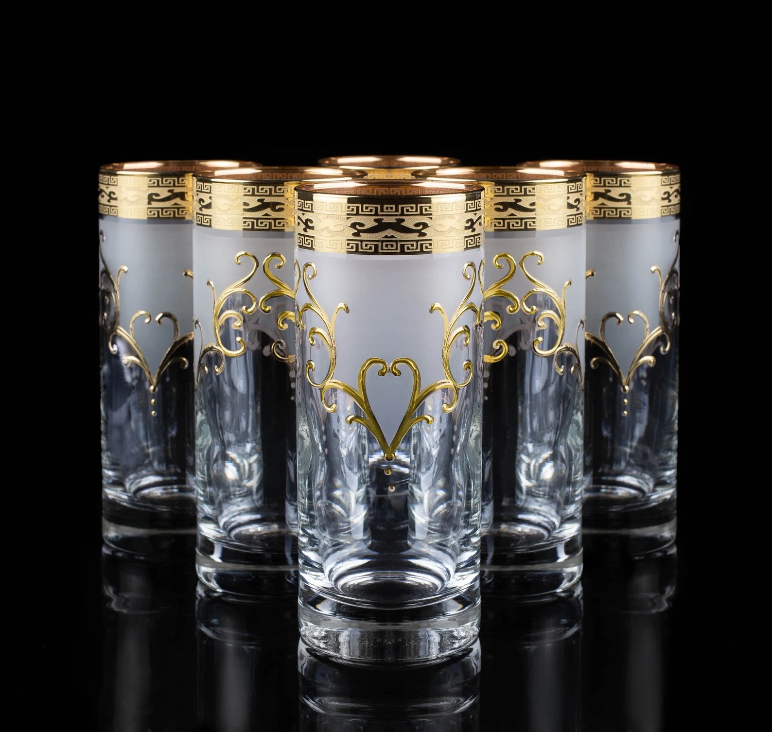 Veranixum Bohemian Crystal Water Glass Set – 6 Elegant Tumblers with Gold Trim